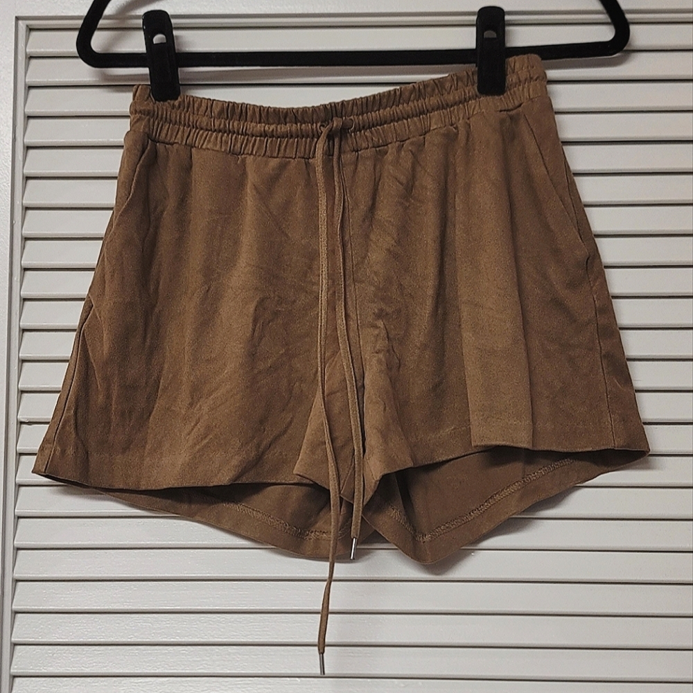 H&M - Brown Suede-Like Loose-Fit Loungewear Shorts With Pockets & Drawstring